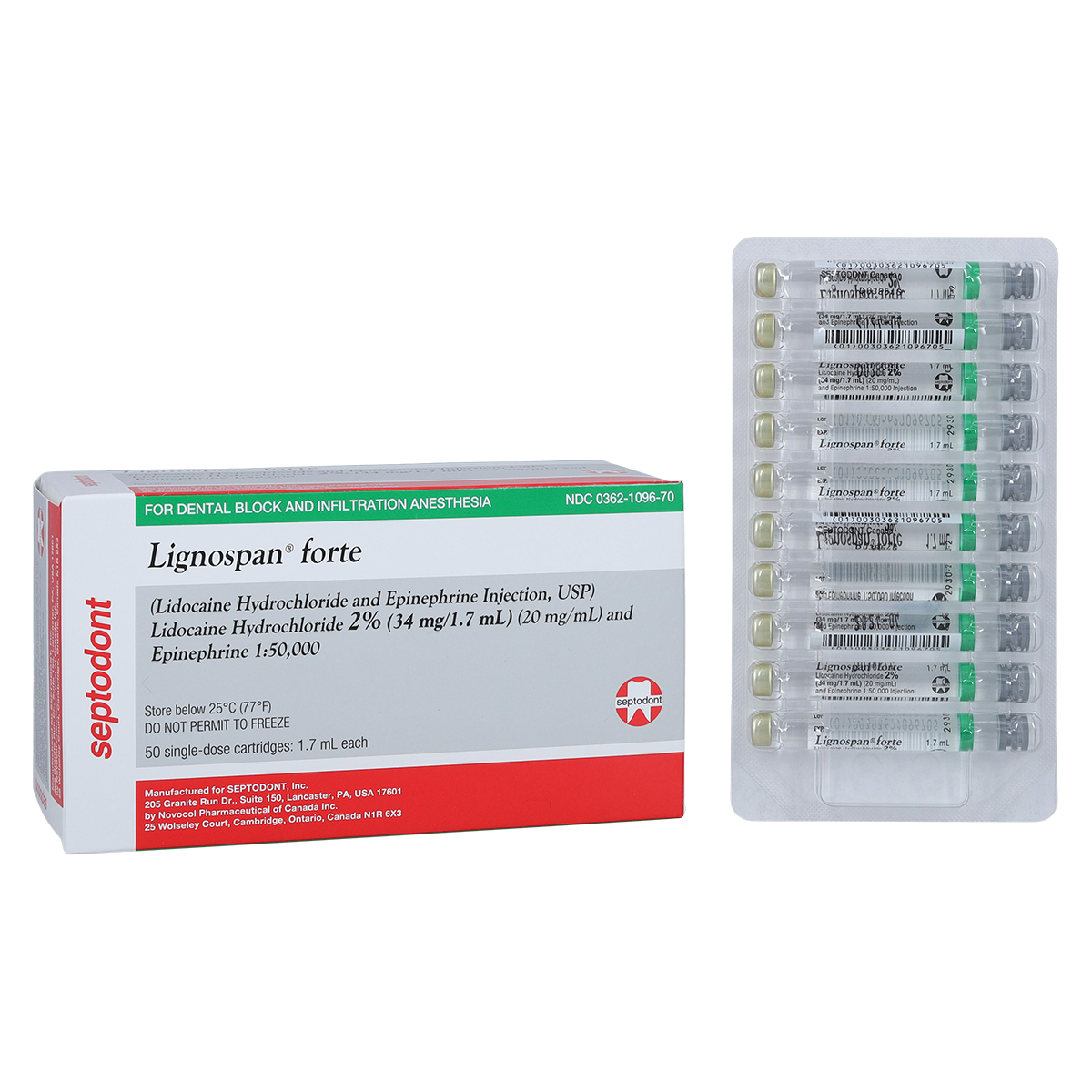 Lignospan Forte Lidocaine 2% Epinephrine 1:50,000 1.7 mL 50/Bx